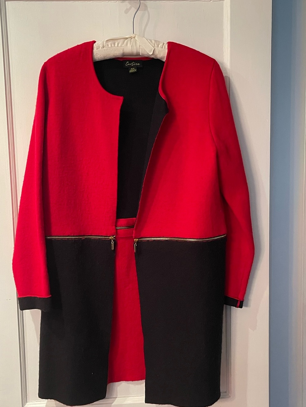 Red and Black Two-Tone Zip-Detail Jacket